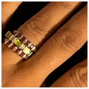silver rings 2/w red stones & 1/w green stones